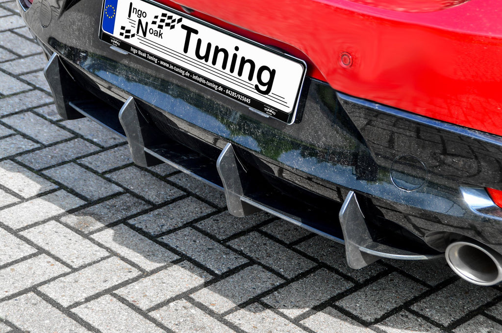 Gefräster Heckansatz aus ABS für Mazda 3 BP, in schwarz, von Ingo Noak Tuning, zeigt das aerodynamische Fahrzeug-Upgrade