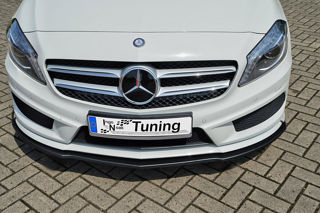 Frontspoiler Cuplippe aus ABS für Mercedes A AMG-Line W176, passend für Ingo Noak Tuning, mit ABE, in schwarz.