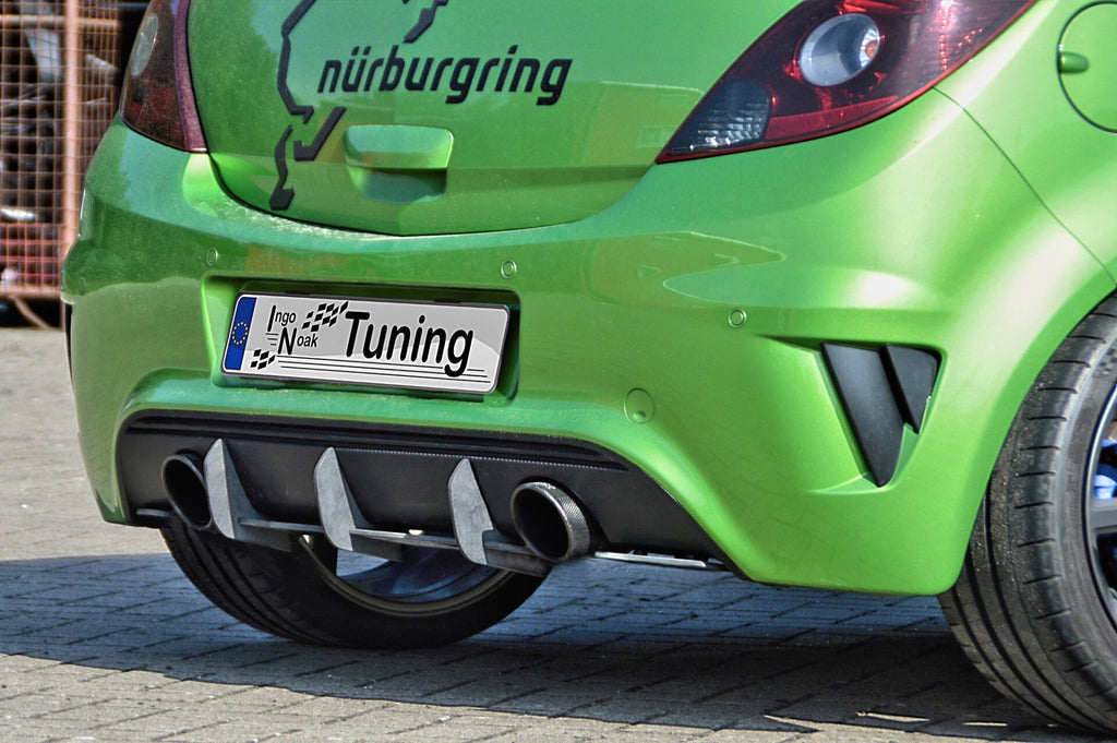 Heckansatz für Opel Corsa D OPC Nürburgring Edition von Ingo Noak Tuning, aus schwarzem Kunststoff, mit aerodynamischem Design