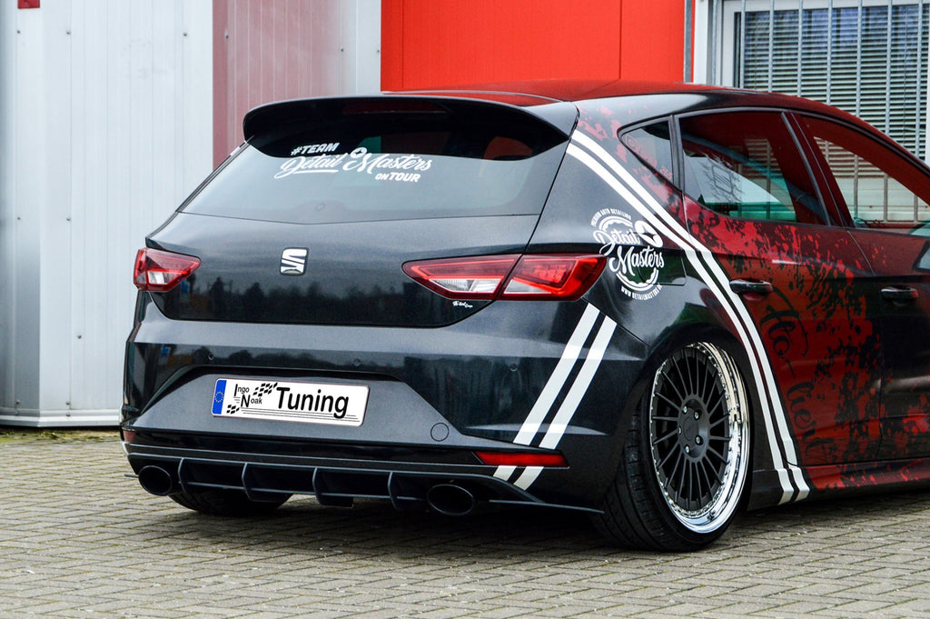 Gefräster Heckansatz mit Finnen für Seat Leon 5F Cupra, Ingo Noak Tuning, aus hochwertigem Material, detaillierte Design.