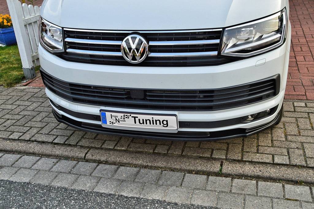 Frontspoilerlippe für VW Bus T6 von Ingo Noak Tuning, schwarze Kunststoffstoßstange, aerodynamisches Design, passend für T6 Modelle