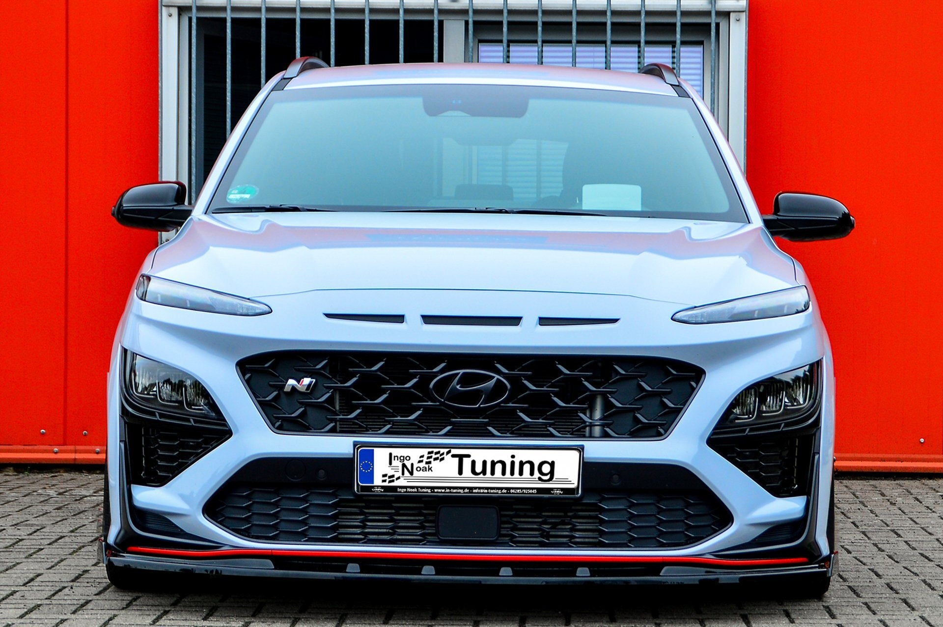 Frontspoilerlippe mit Wing für Hyundai Kona N und N-Line ab 2020, Ingo Noak Tuning, aerodynamisches Fahrzeug-Upgrade