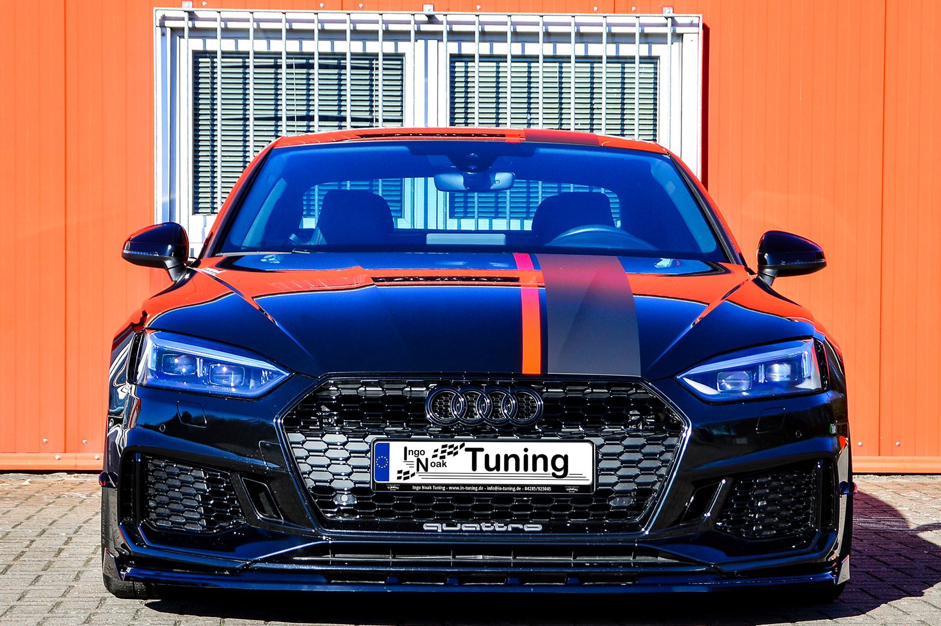Frontspoilerlippe mit Wing für Audi RS5 F5 B9, schwarze Tuning-Frontstoßstange von Ingo Noak Tuning, sportliches Design