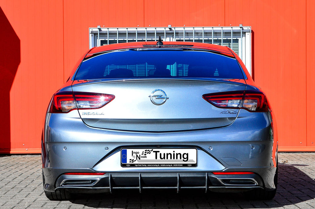 Heckansatz für Opel Insignia B Grandsport OPC Line ab 2021, Ingo Noak Tuning, aus Kunststoff, zeigt das Design des Heckstoßfängers.