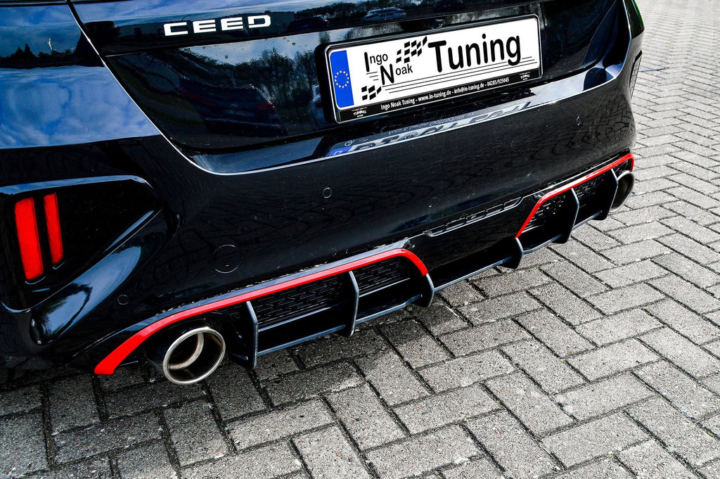 Heckdiffusor für Kia Ceed GT CD Facelift ab 2021, Ingo Noak Tuning, aus Kunststoff, zeigt das Design des Heckstoßfängers