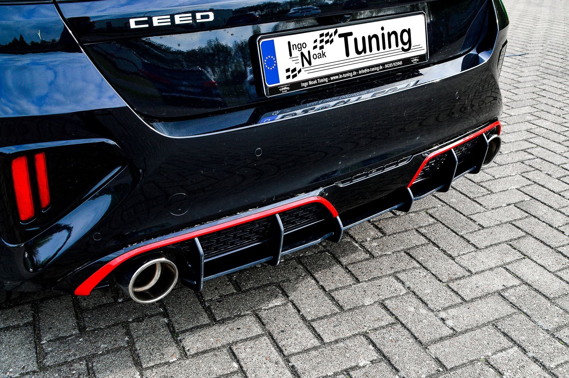 Heckdiffusor für Kia Ceed GT CD Facelift ab 2021, Ingo Noak Tuning, aus Kunststoff, zeigt das Design des Heckstoßfängers