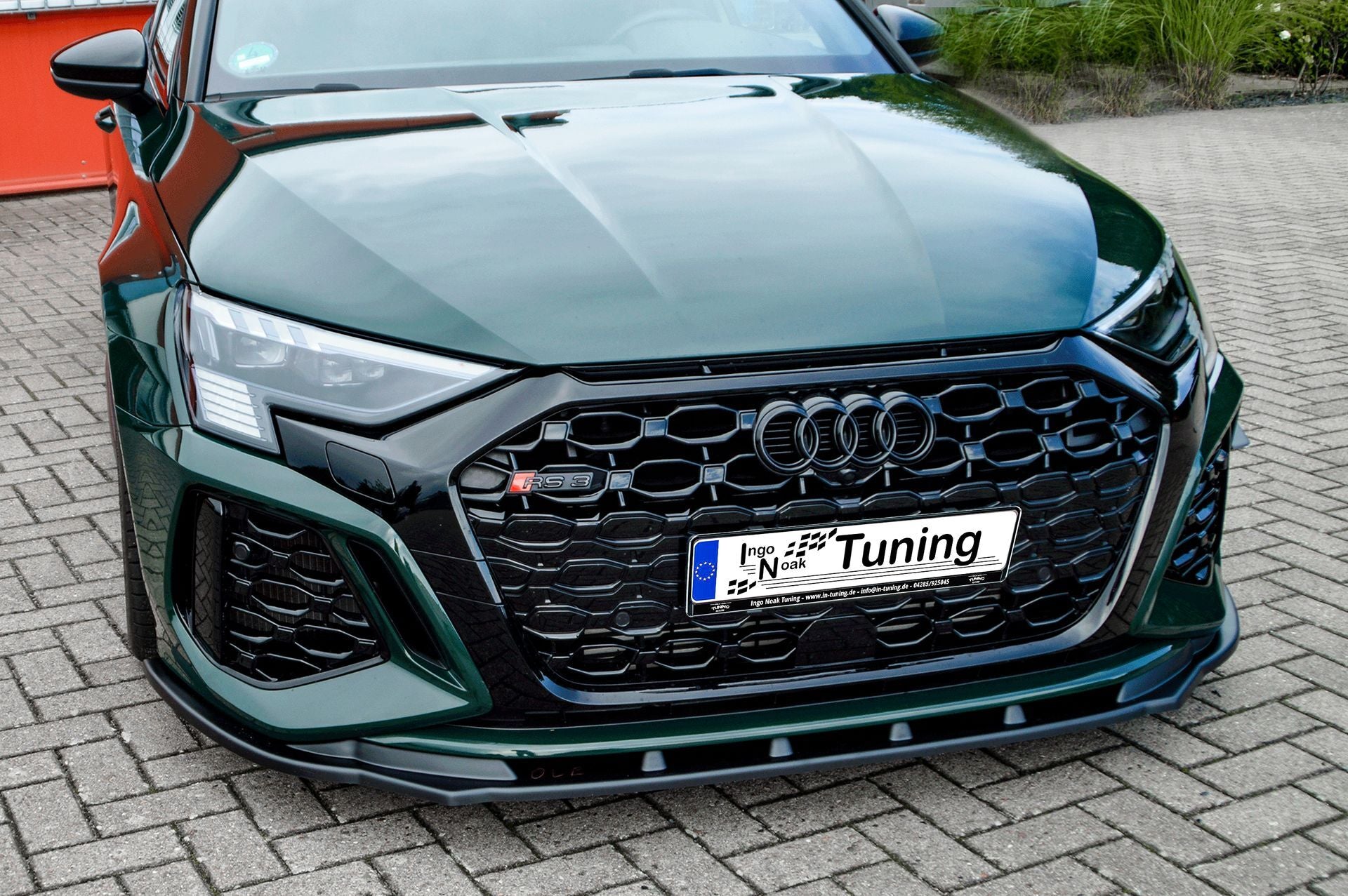 Frontspoilerlippe für Audi RS3 8Y ab 2020, Ingo Noak Tuning, sportliche Fahrzeugverkleidung, sichtbarer Spoilerabschluss