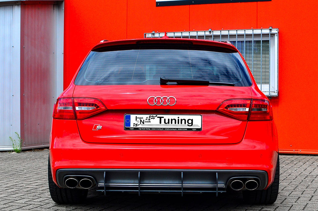 Gefräster ABS-Heckansatz für Audi S4 B8 Facelift, in Wagenfarbe lackiert, passend für Ingo Noak Tuning Fahrzeug.