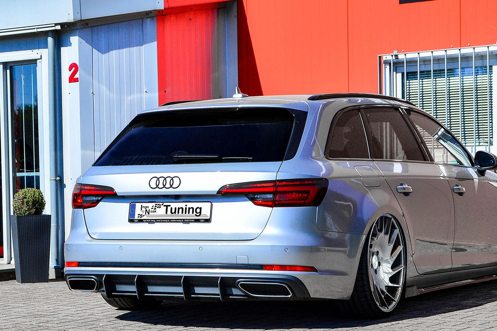 Gefräster ABS-Heckansatz für Audi A4 B9 Avant von Ingo Noak Tuning, detailreiche Oberfläche, passend für Fahrzeugmodifikation.