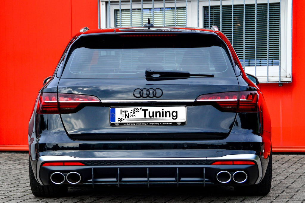 Gefräster ABS-Heckansatz für Audi S4 B9 Facelift, Ingo Noak Tuning, sichtbare Details des sportlichen Auto-Bodykits
