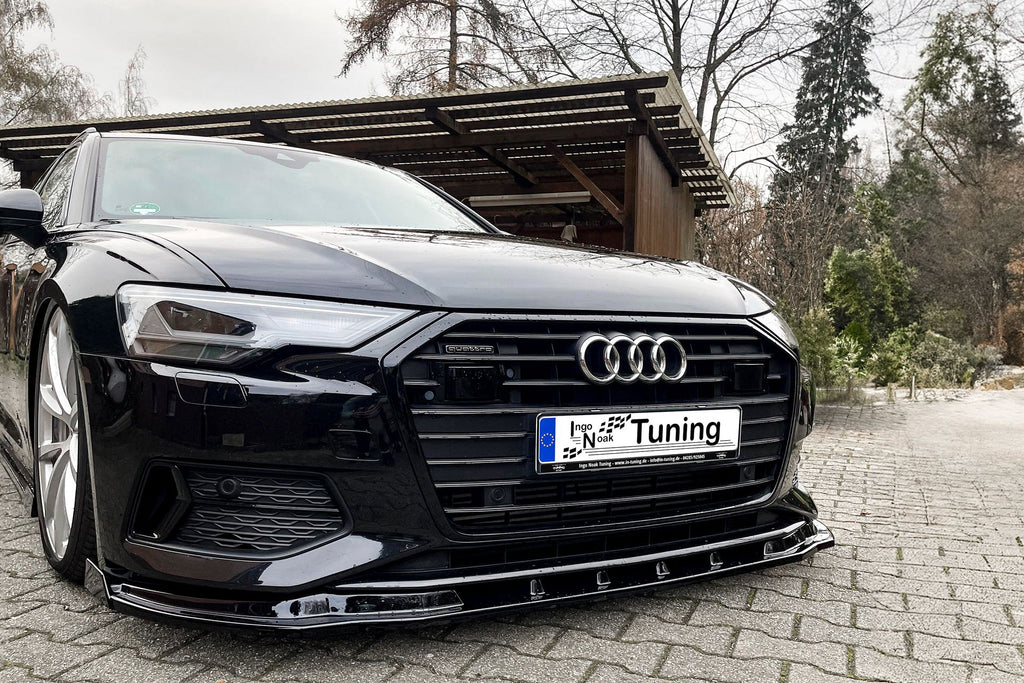 Frontspoilerlippe mit Wings für Audi A6 4K C8 ab 2018-2023, Ingo Noak Tuning, zeigt die aerodynamische Fahrzeugfront.