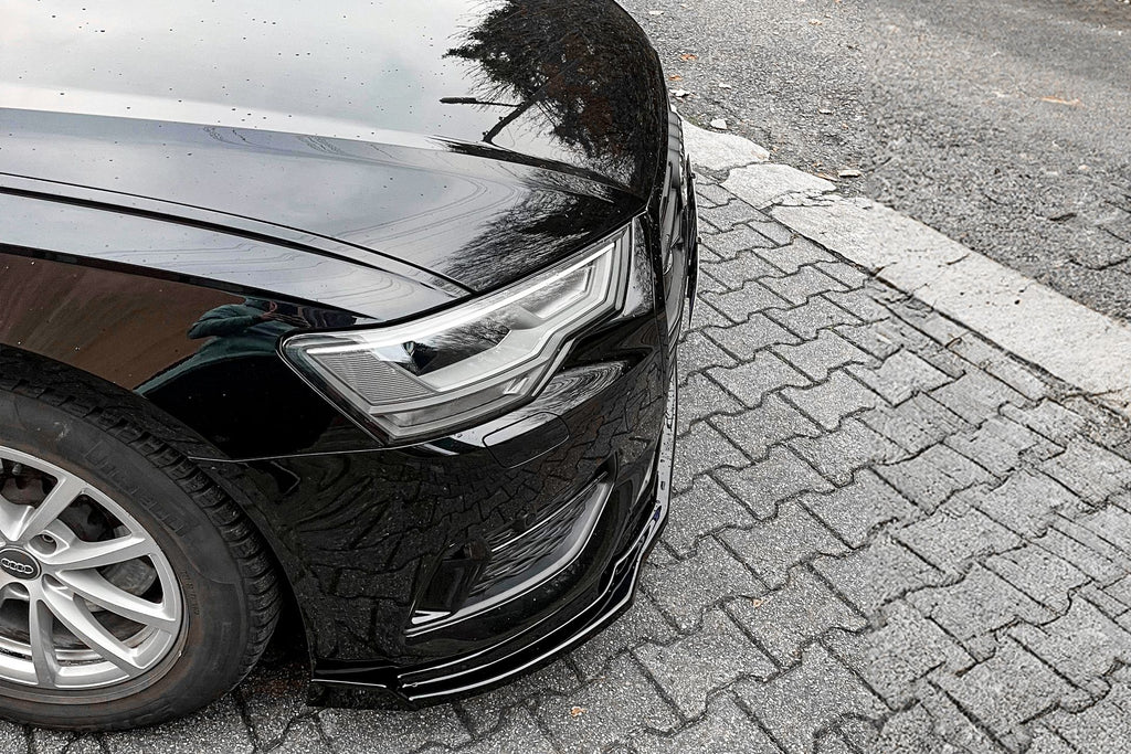 Frontspoilerlippe mit Wings für Audi A6 4K C8 ab 2018-2023, Ingo Noak Tuning, zeigt das aerodynamische Design der Stoßstange.