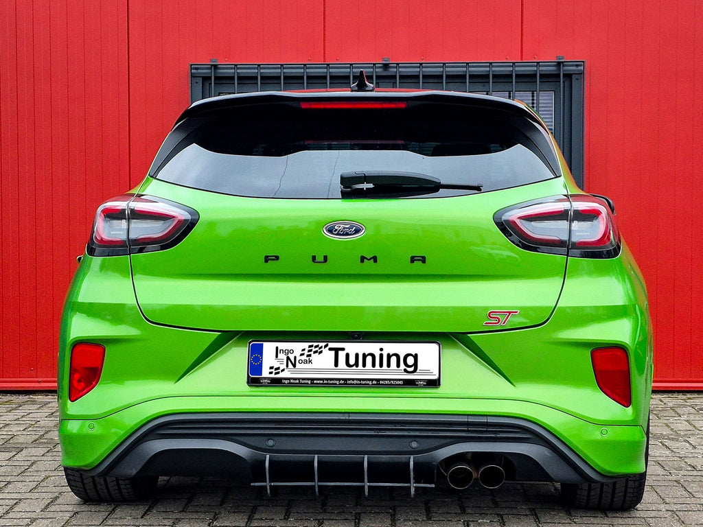 Heckansatz Diffusor für Ford Puma ST von Ingo Noak Tuning, aus schwarzem Kunststoff mit aerodynamischem Design.