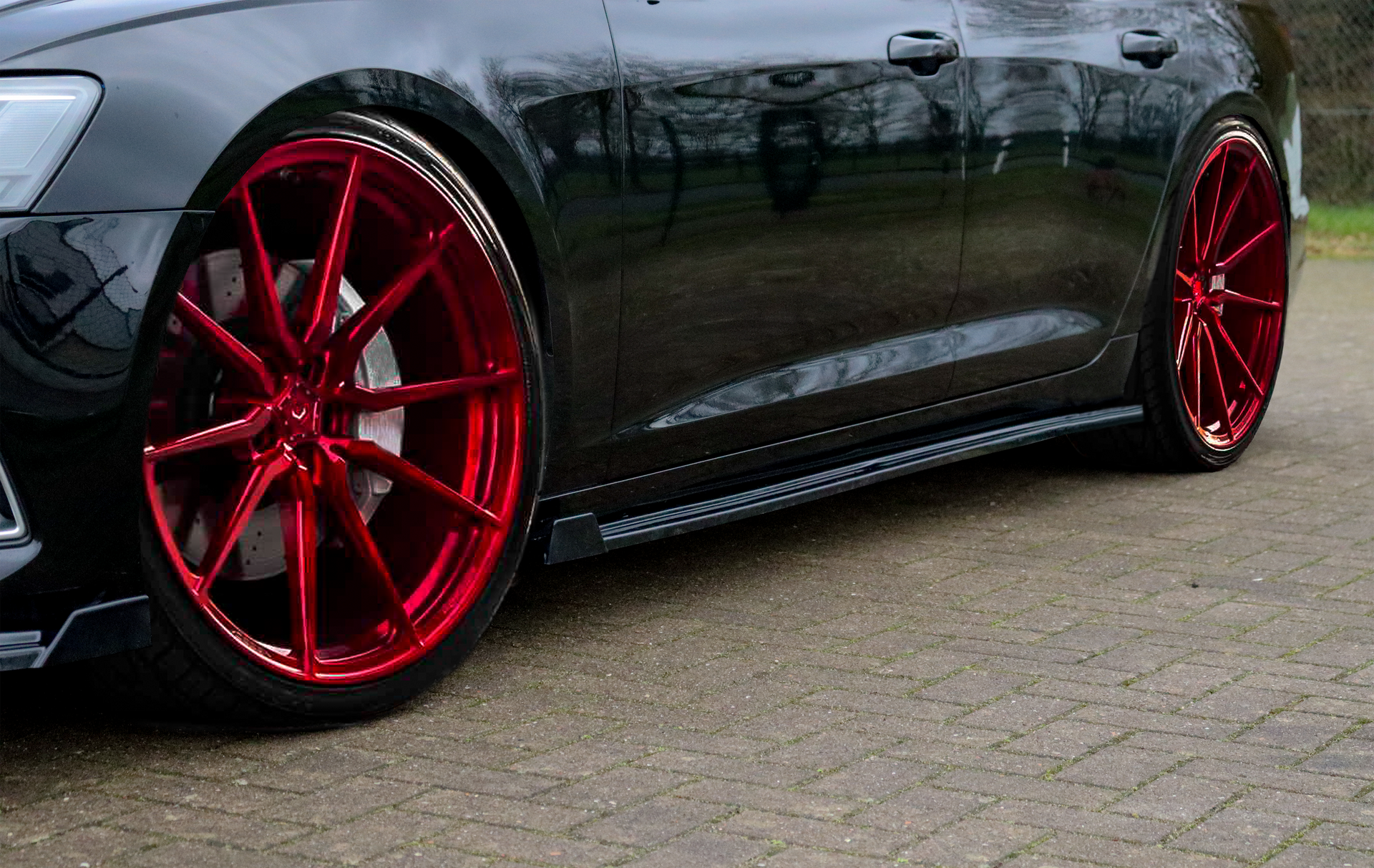 Seitenschwellersatz aus ABS mit seitlichem Wing vorn Audi A6 C8 Typ F2