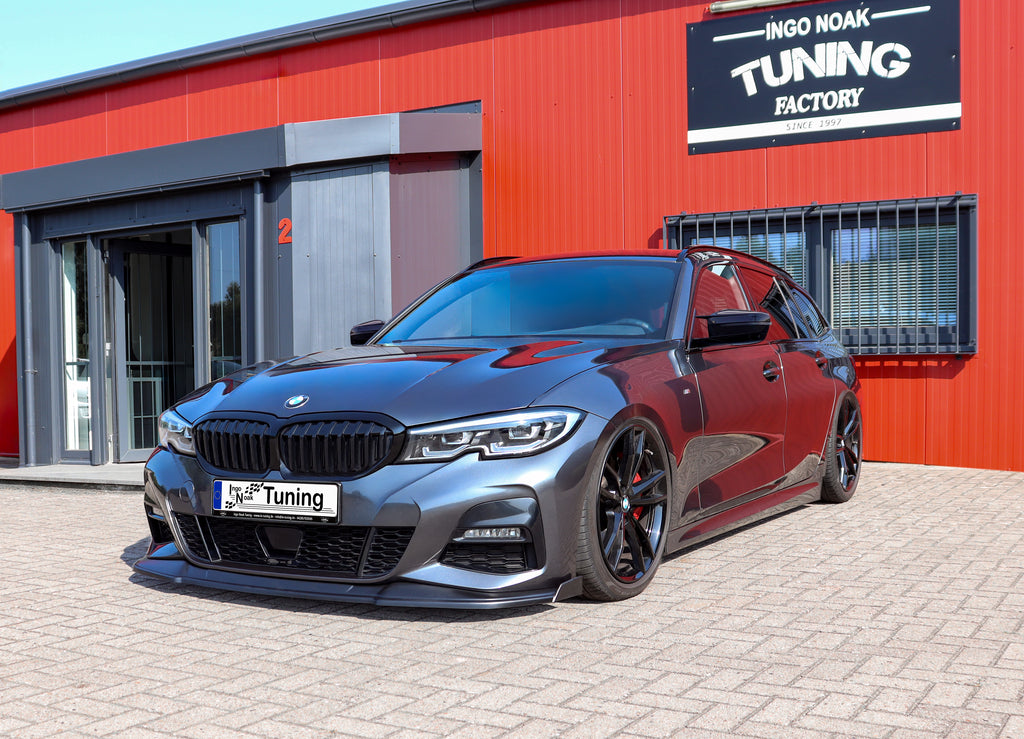 Frontspoiler Cuplippe mit Wings aus ABS für BMW 3er G20 G21 M-Paket, schwarze Tuning-Teile, sichtbare Befestigungspunkte