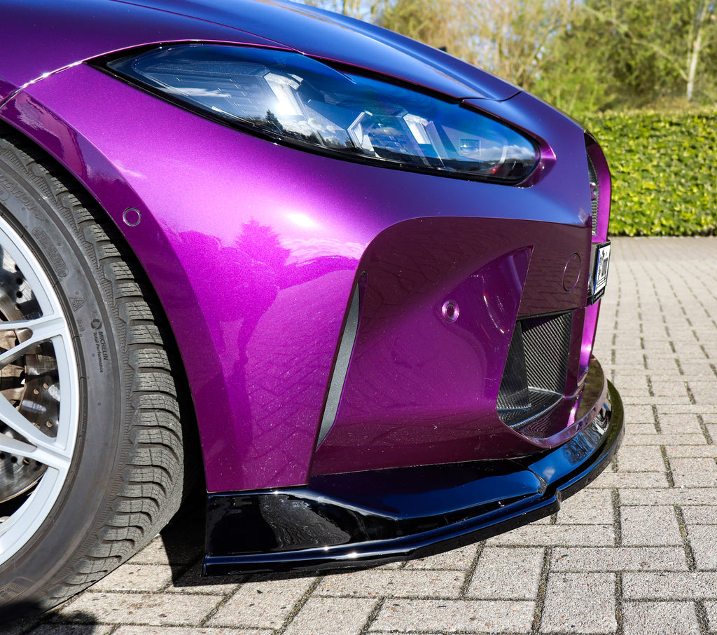 Frontspoilerlippe für BMW M3 G80/G81 von Ingo Noak Tuning, aus ABS-Kunststoff, zeigt das sportliche Design des Frontansatzes