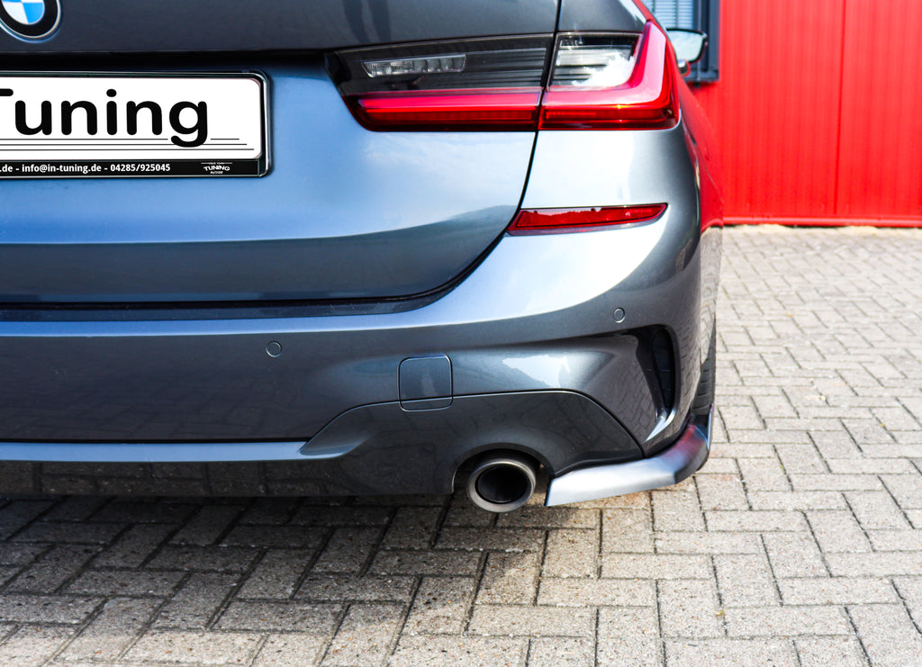 Heckansatz Seitenteile mit Wing aus ABS für BMW 3er G20 G21 M-Paket, Ingo Noak Tuning, auf dem Fahrzeug montiert