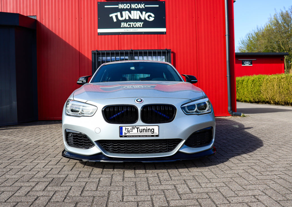 Frontspoilerlippe für BMW 1er F20 M-140i 2015-2019, Ingo Noak Tuning, aus ABS-Kunststoff, zeigt die aerodynamische Fahrzeugfront