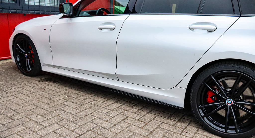 Seitenschweller aus ABS für BMW 3er G20/21 ohne M-Paket, Ingo Noak Tuning, zeigt die schwarze, aerodynamische Karosserieverkleidung